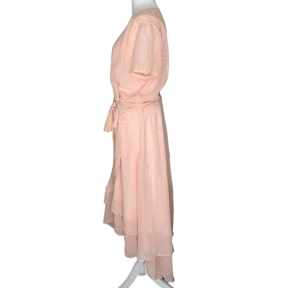 Betsey Johnson Dress‎ Size 14 Peach Call of the Wild Leopard Print Wrap FRO1W90 - Picture 8 of 13